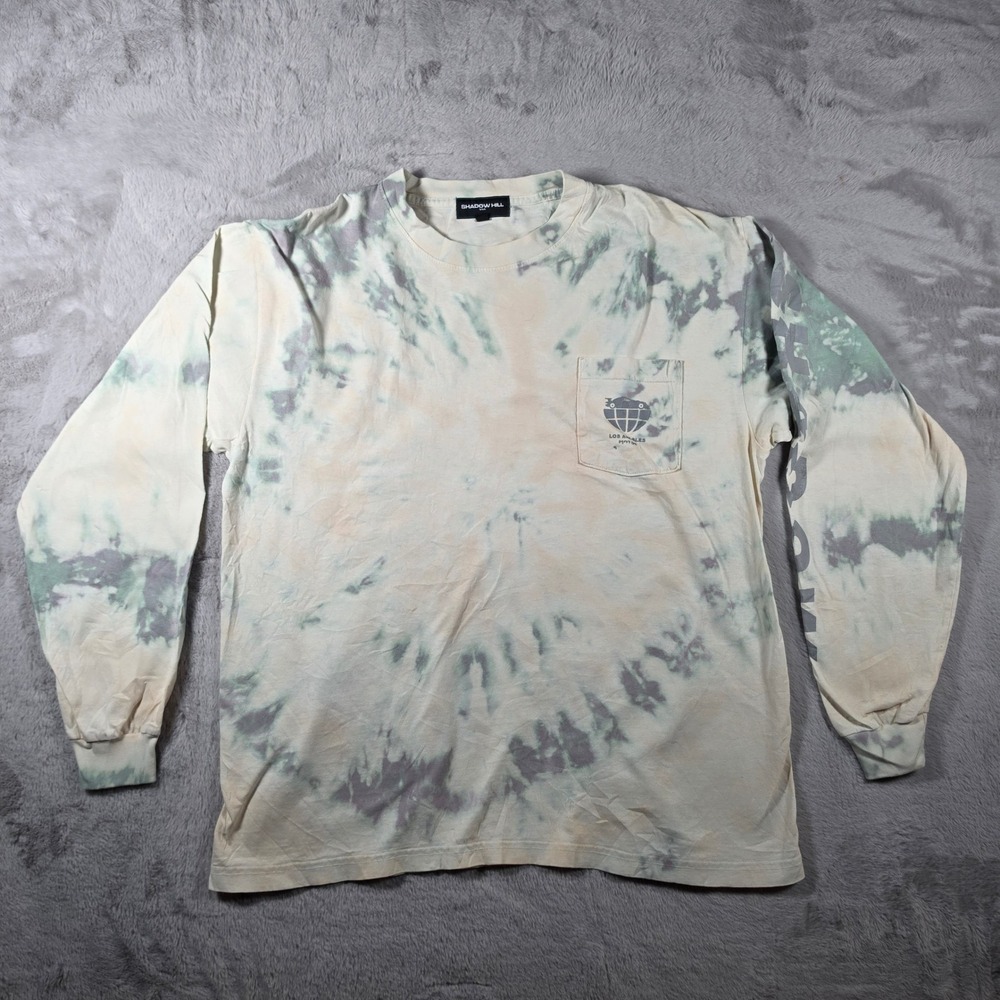 Shadow Hill Long Sleeve T-Shirt Mens Large Green Tie Dye‎ Streetwear Pocket Tee